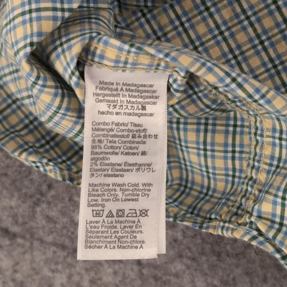 J Crew Shirt Mens Medium Yellow Plaid Button Up Flex Washed Slim Stretch